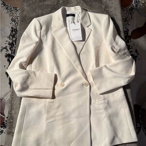 Theory Double-Breasted Cream Blazer Jacket